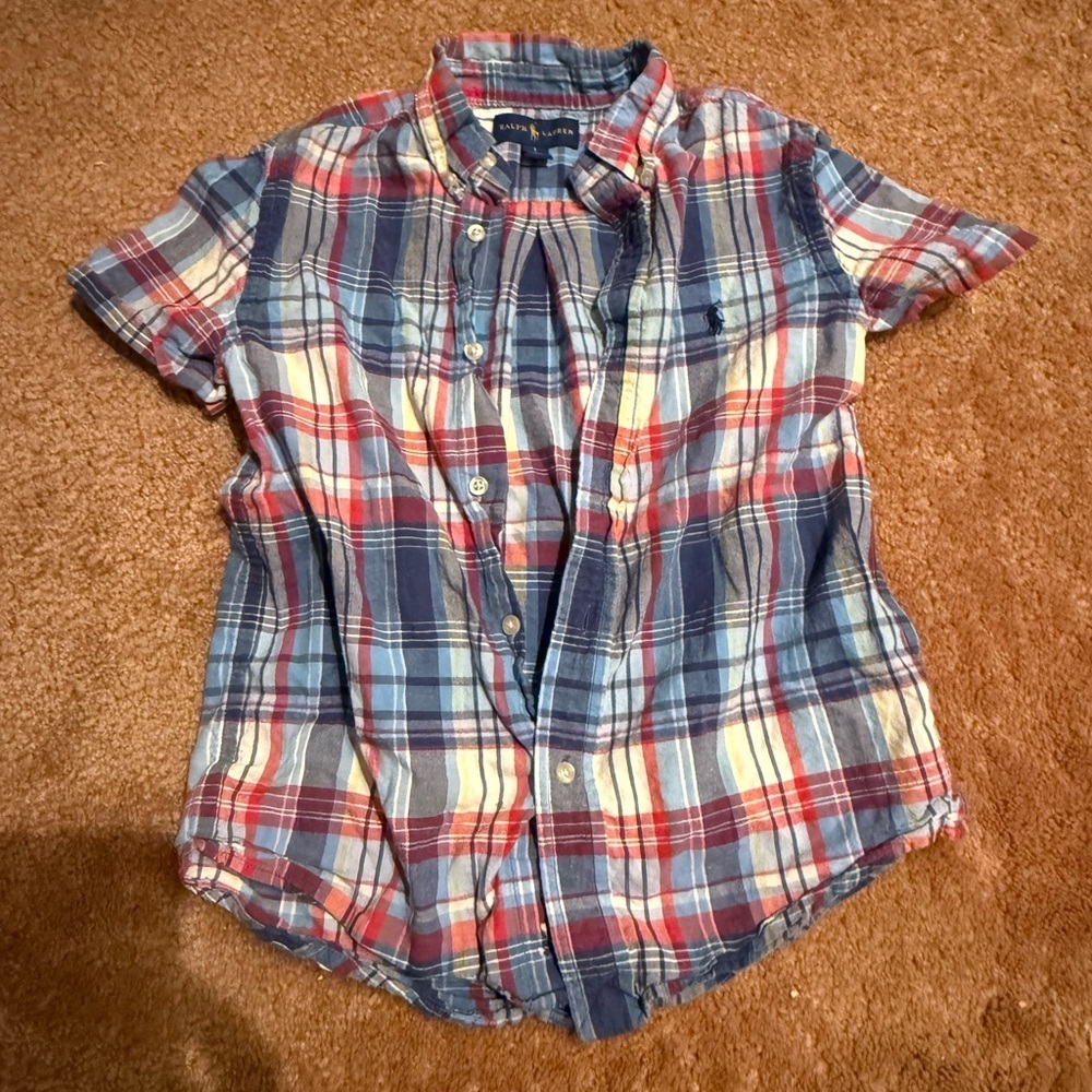 Ralph Lauren Red and Blue Plaid Kids Button Down Shirt